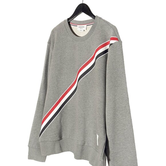Thom Browne Diagonal Tricolour Stripe Grey Sweatshirt - Picture 4 of 9